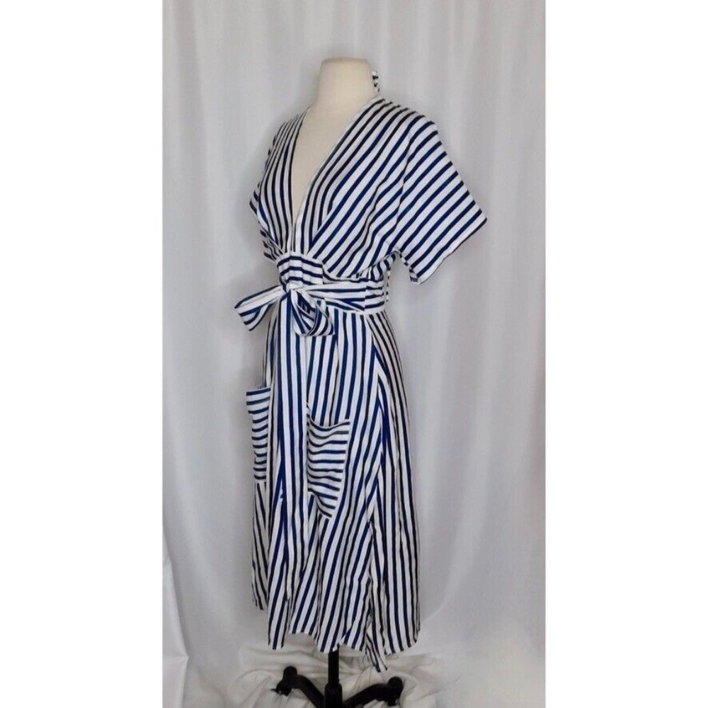 618 SIX ONE EIGHT Blue White Stripe Cabana Resort Dress Cruise Resortwear Medium - Picture 5 of 11